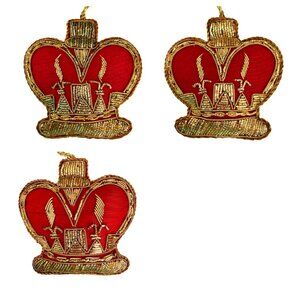 Vintage Royal Collection Metallic Embroidered Crown Christmas Ornaments-Set of 3